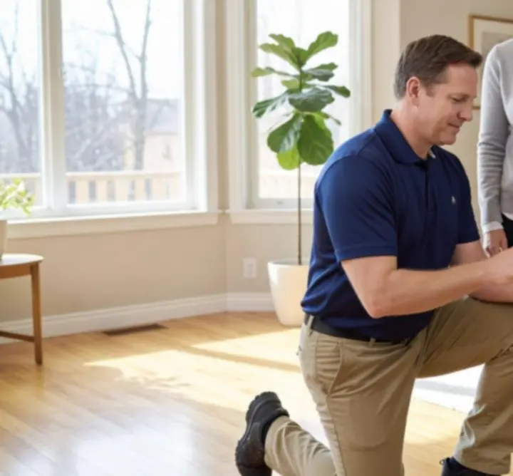 Customer providing feedback to a Pipe Flow Service representative after plumbing work.