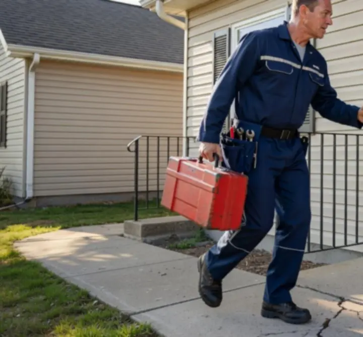 Emergency plumber arriving at a property at night