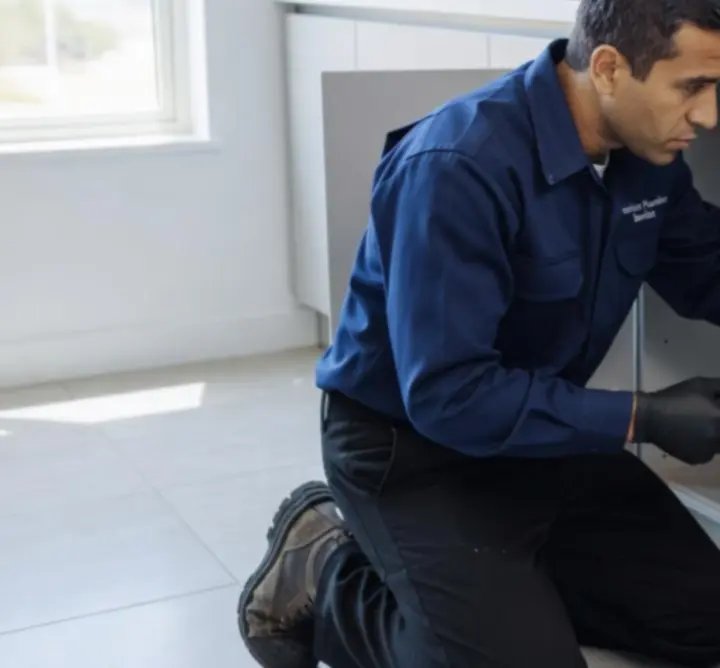 Professional plumber inspecting exposed pipes for wear and leaks
