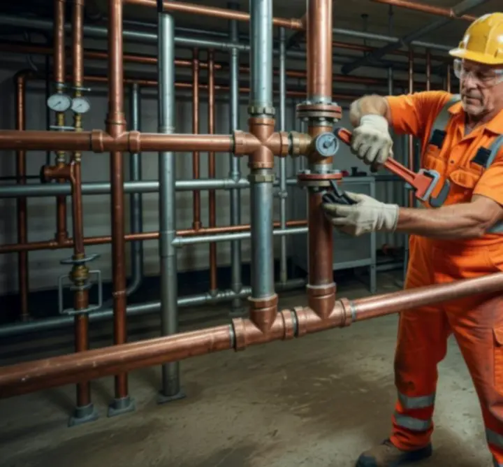 Professional plumber from Pipe Flow Service performing pipe installation and repair.