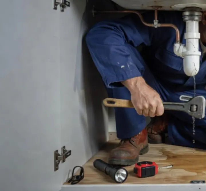 Plumber diagnosing a plumbing issue inside an Australian home