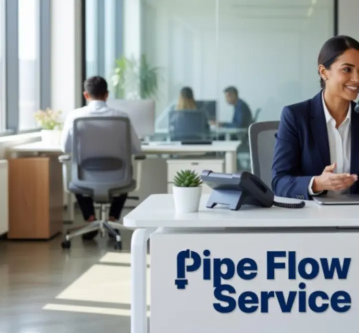 Pipe Flow Service support team member speaking with a customer on the phone about a plumbing issue.