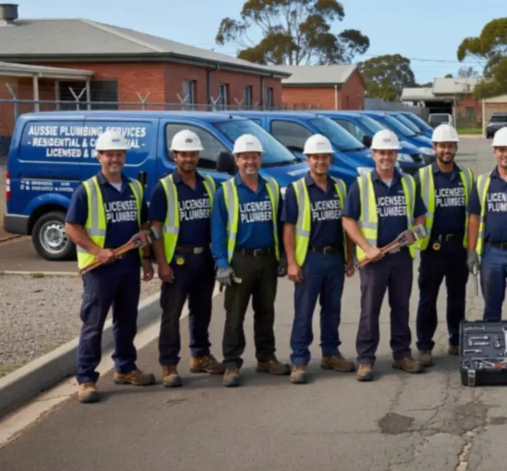 Team of professional plumbers from Pipe Flow Service standing together