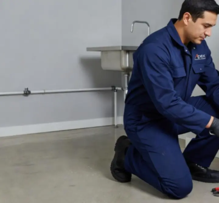 Technician installing a residential water heater unit